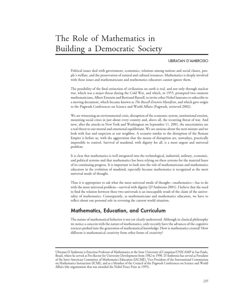 Role of Maths at Nation Level | PDF | Creativity | Teaching Mathematics