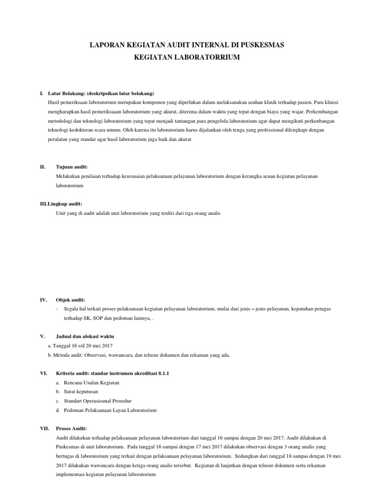 Tugas Laporan Audit Internal Laboratorium Ukp Gambir Docx