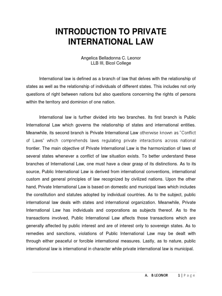 A. B Leonor Introduction To Private International Law | PDF ...