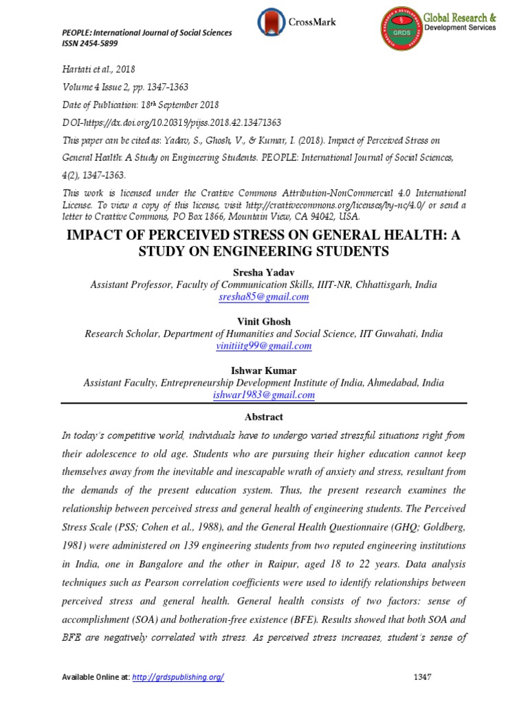 Impact of Perceived Stress On General Health: A Study On Engineering ...