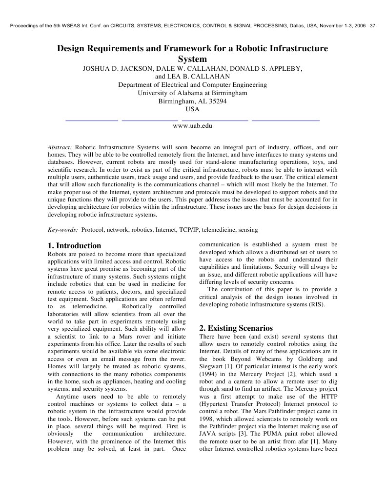 Design Requirements and Framework For A Robotic Infrastructure System ...