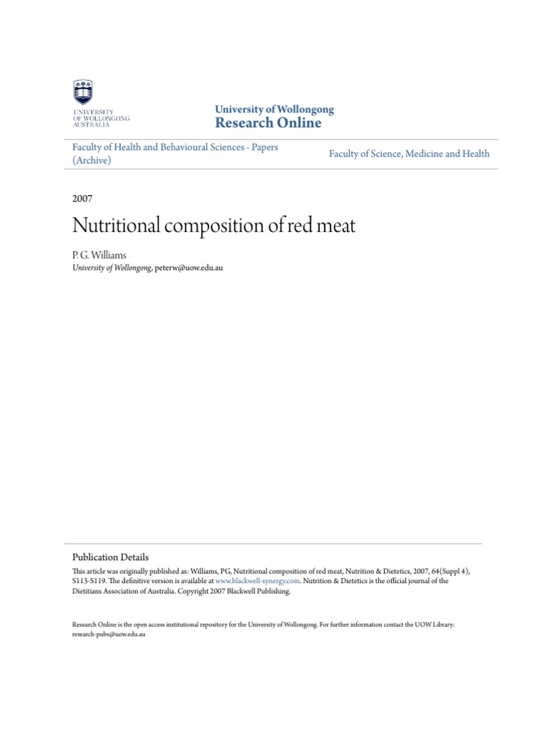 Nutritional Composition of Red Meat Research Online PDF Saturated