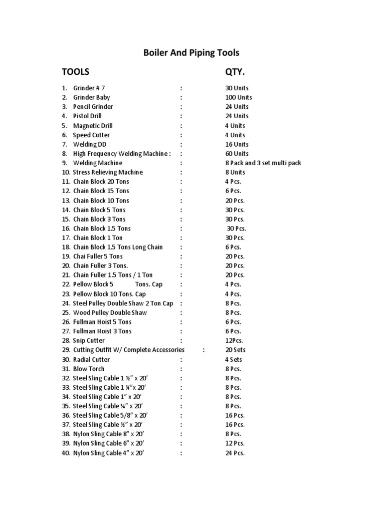 Comprehensive Boilermaker Tool List | PDF | Drill | Manufactured Goods