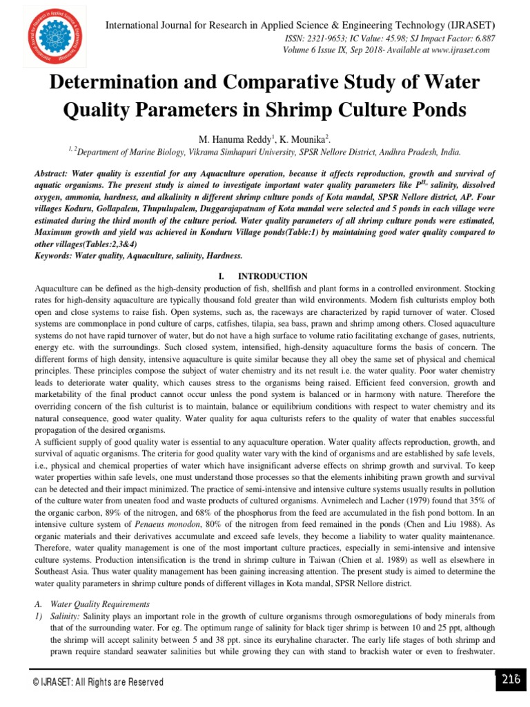 Determination and Comparative Study of Water Quality Parameters in ...