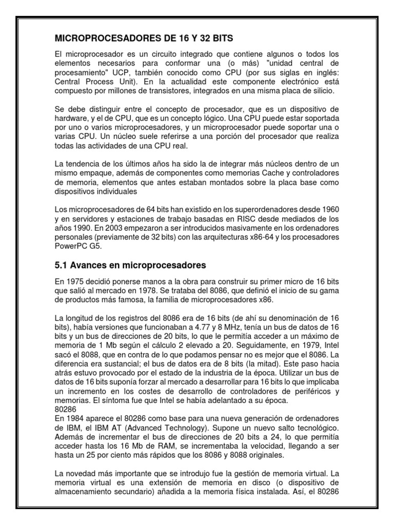Microprocesadores de 16 y 32 bits | PDF | Unidad Central de ...