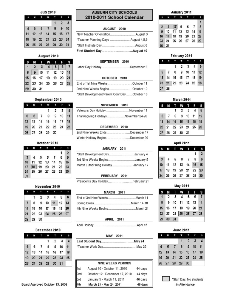 Auburn Schools 2010-11 Calendar | PDF | Christmas