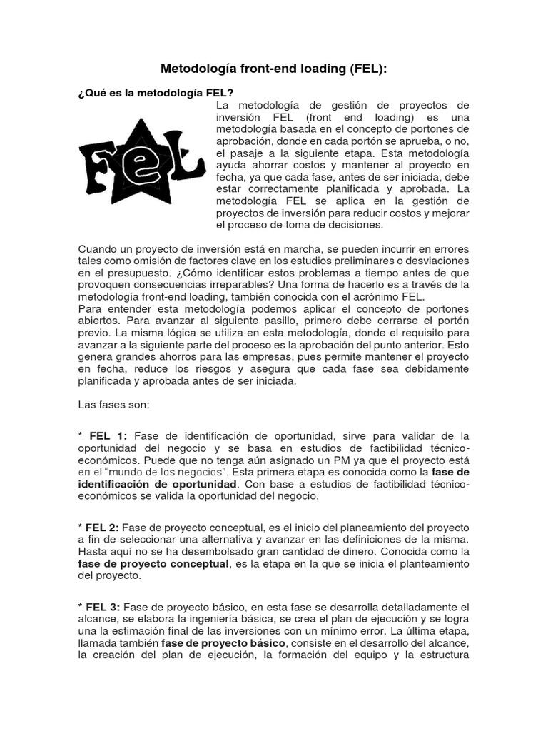 Metodología FEL en Proyectos de Inversión | PDF | Planificación | Economias