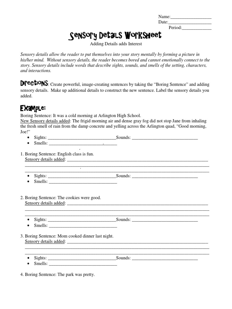 sensory detail worksheet pdf pdf perception neuropsychological assessment