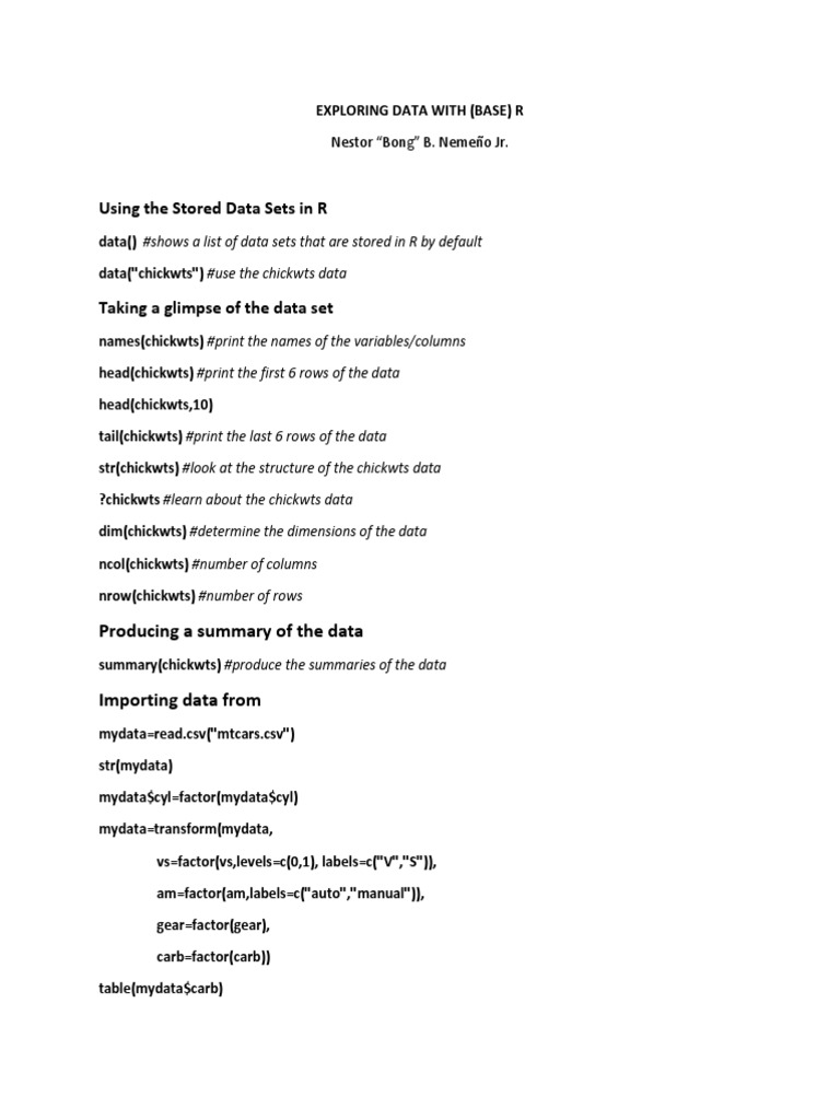 Using The Stored Data Sets in R | PDF