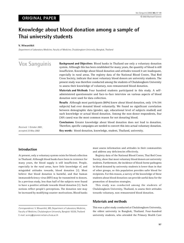 literature review on blood donation