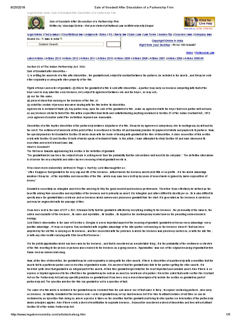 Sale of Goodwill After Dissolution of A Partnership Firm PDF