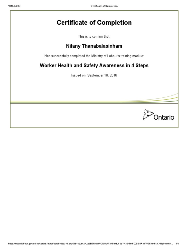 health and safety certificate