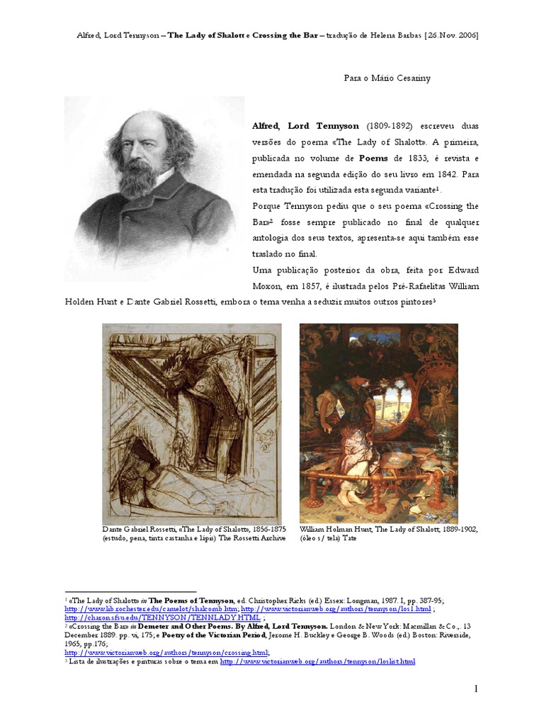 2006 Tennyson Lady Shalott H Barbas PDF, PDF, English Poetry