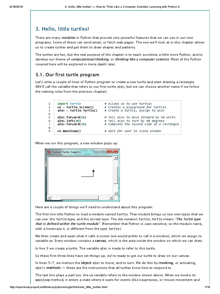 Hello, Little Turtles!: 3.1. Our First Turtle Program | PDF | Control ...