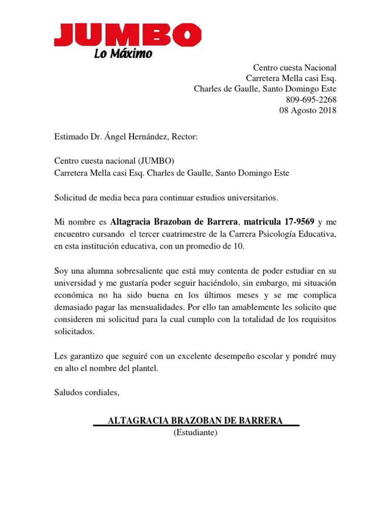 Carta Solicitud de Beca Uapa