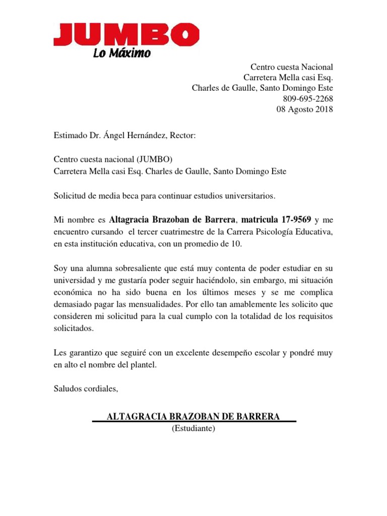 Carta Solicitud De Beca Uapa