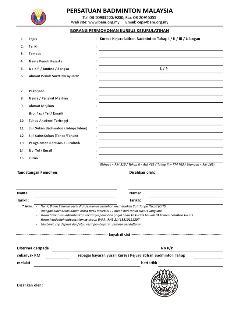 Borang Permohonan Kursus 2017 Pdf