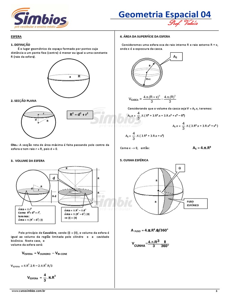 SB-22 - Resumo de Geometria Espacial - Esferas | PDF | Esfera | Triângulo