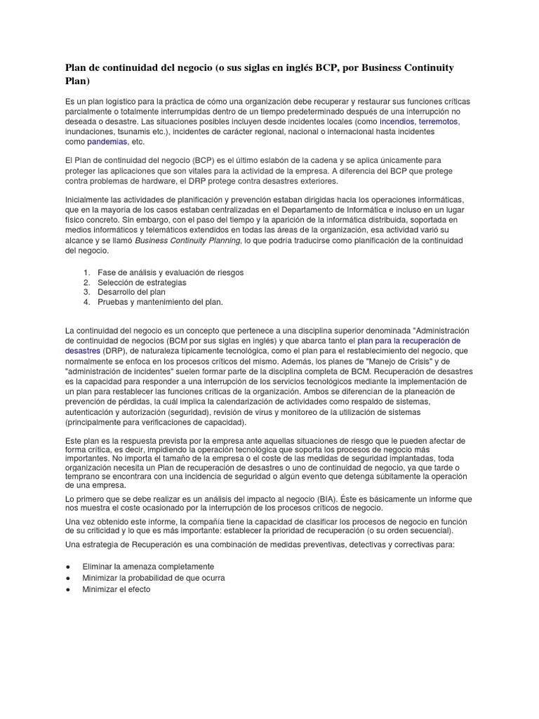 Diferencias entre BCP y DRP en BCM | PDF | Business | Desastres y ...