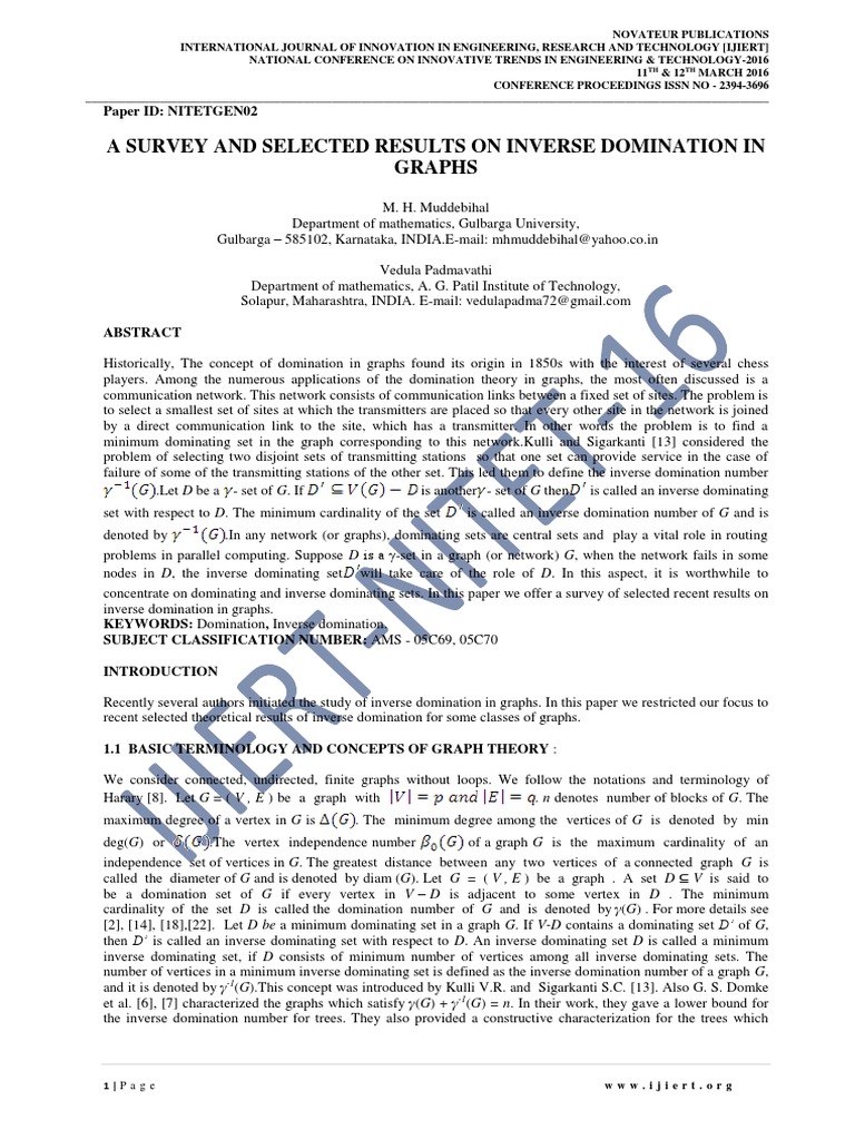 A Survey and Selected Results On Inverse Domination in Graph | PDF ...