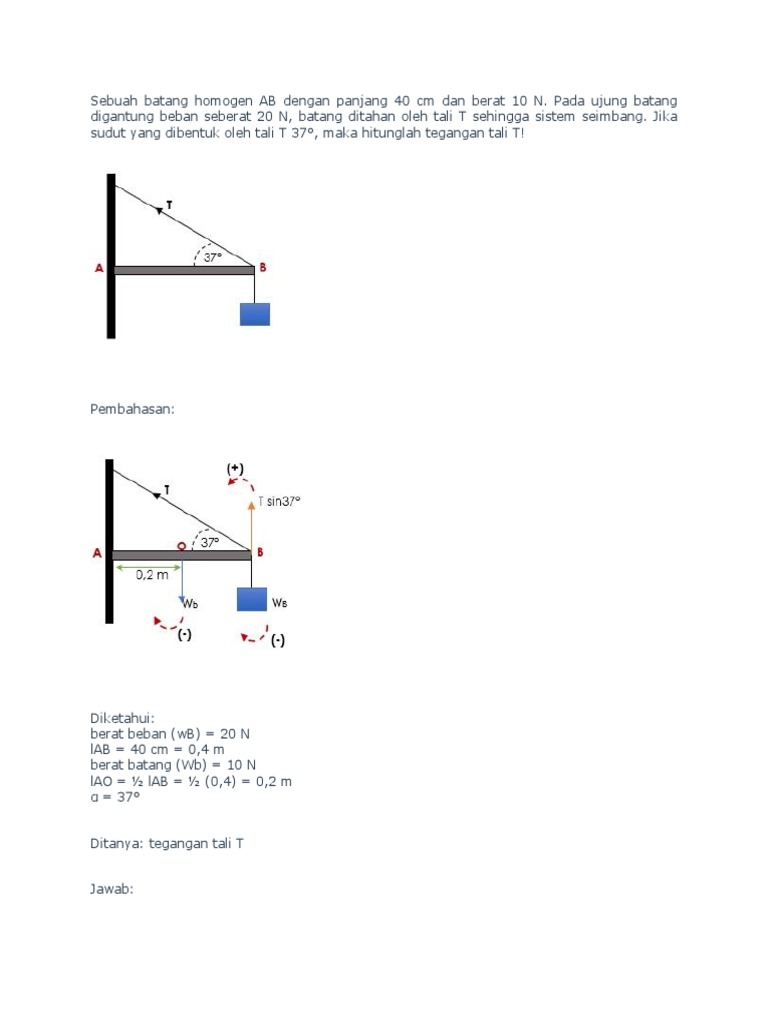 Contoh Soal Kesetimbangan Benda Tegar Untuk Menentukan Tegangan Tali Contoh Soal Terbaru