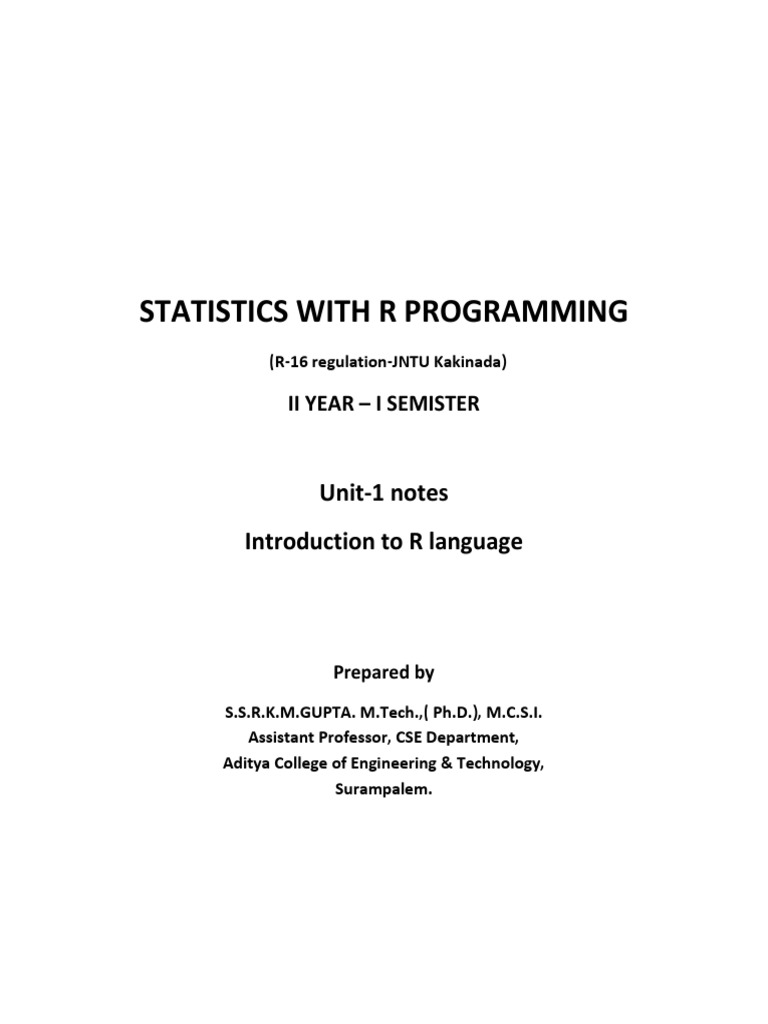 R Unit 1 2018 Notes | PDF | R (Programming Language) | Array Data Structure