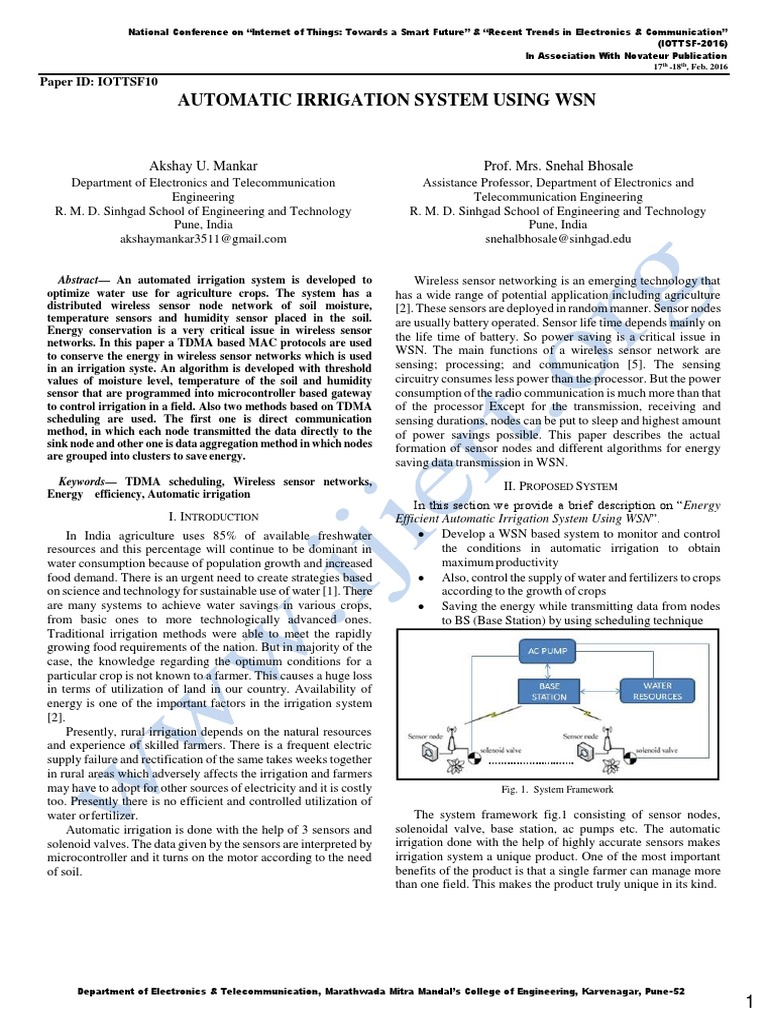 Energy-Efficient Irrigation System WSN | PDF | Wireless Sensor Network ...