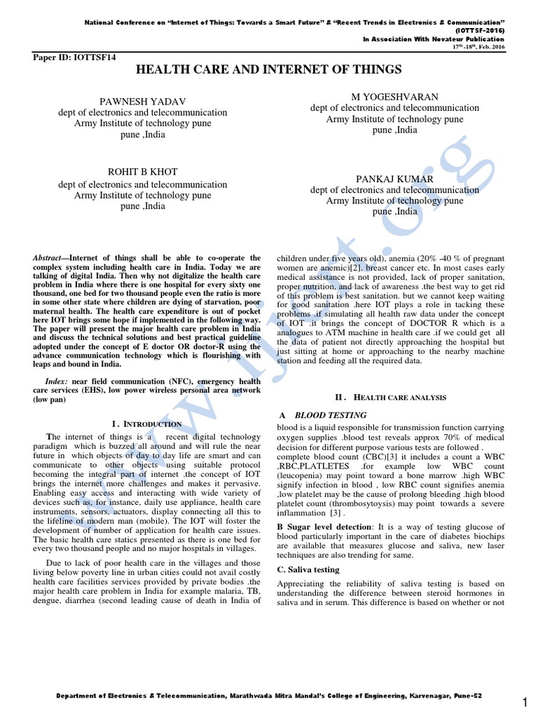 Health Care and Internet of Things | PDF | Internet Of Things | Radio ...
