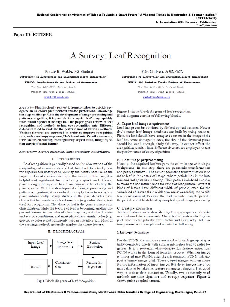 A Survey: Leaf Recognition | PDF | Computer Networking | Internet