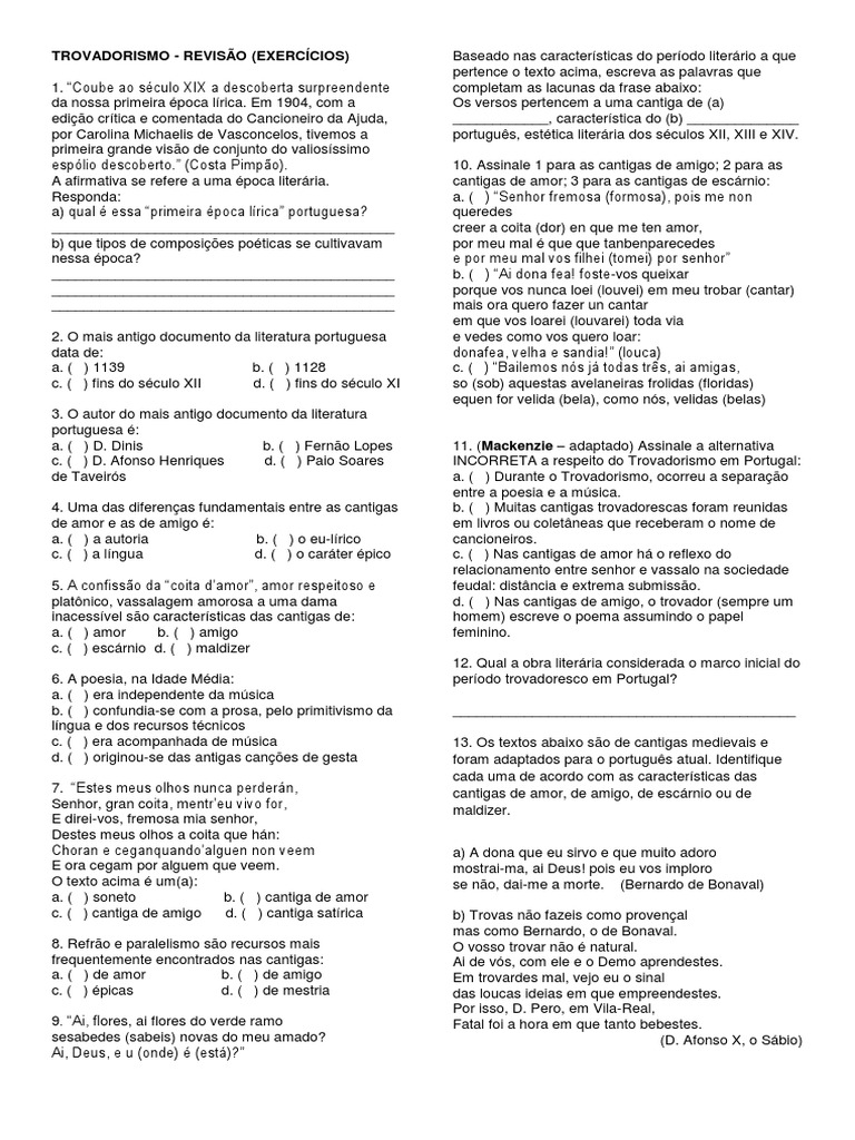 TROVADORISMO Questoes | PDF | Poesia