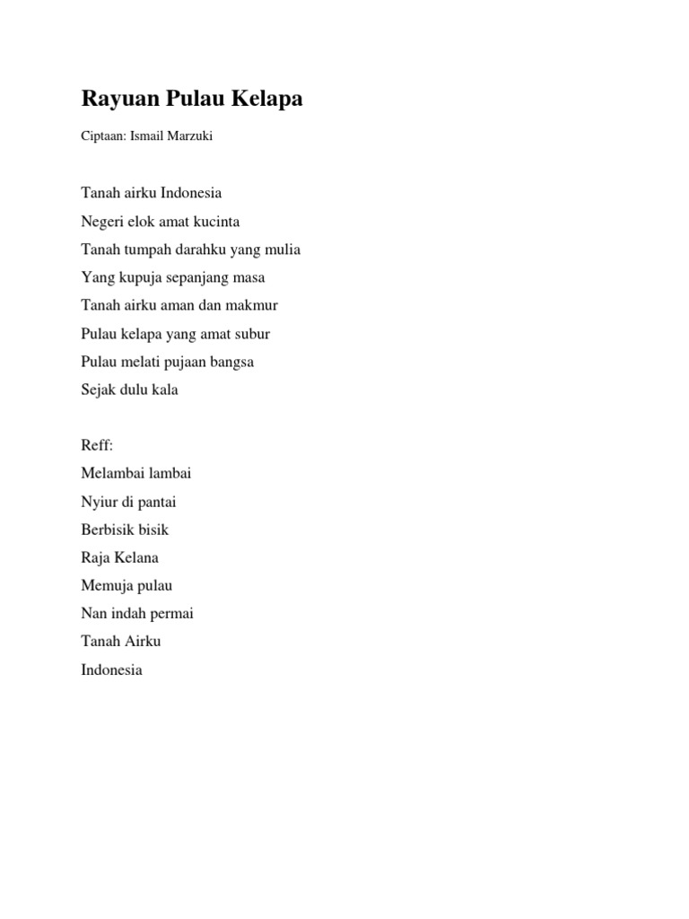 Lirik Lagu Rayuan Pulau Kelapa
