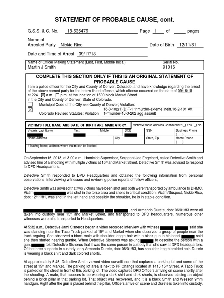 Denver Probable Cause Statement: Rico Case | PDF | Probable Cause ...