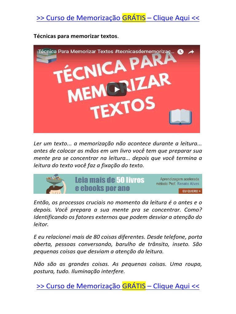 Técnicas para (MEMORIZAR TEXTOS) - Descubra Aqui! | PDF