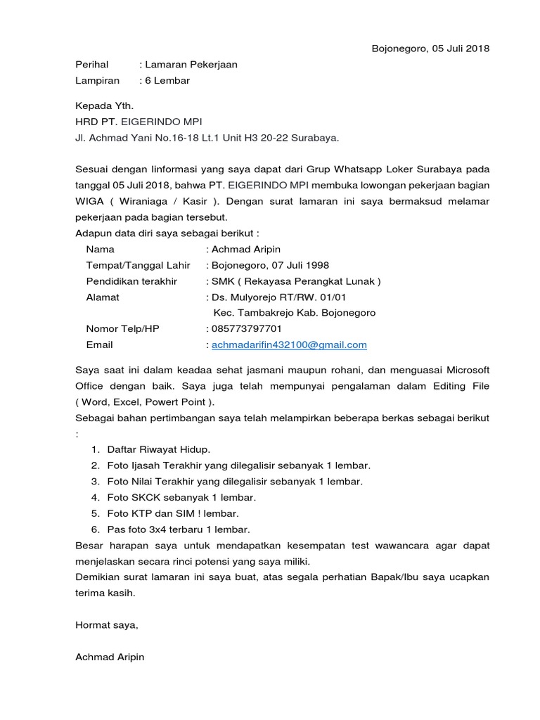 Download 78+ Contoh Surat Lamaran Kerja Eiger Gratis Terbaru