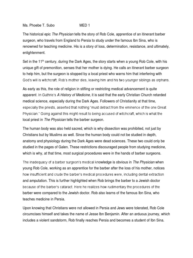 Reaction Paper The Physician Outline | PDF | Medicine | Health Sciences
