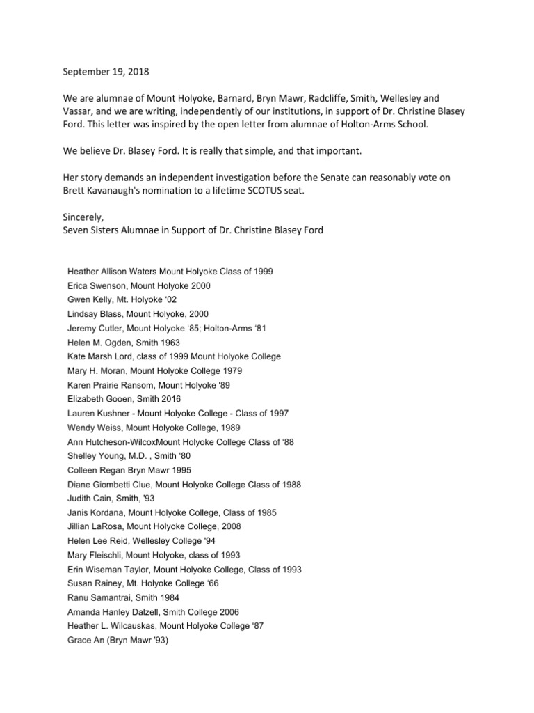 Open Letter From Seven Sisters Alumnae in Support of Dr. Christine