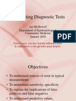 Interpreting Diagnostic Tests: Ian Mcdowell Department of Epidemiology & Community Medicine January 2010