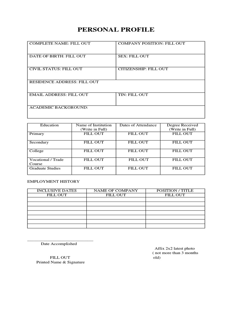 Personal Profile Form Template | PDF | Behavior Modification | Learning