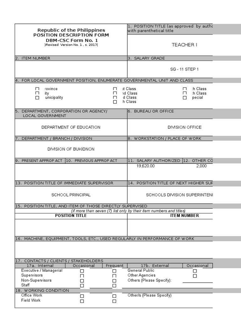 Position Description for Teacher I | PDF | Lesson Plan | Teachers