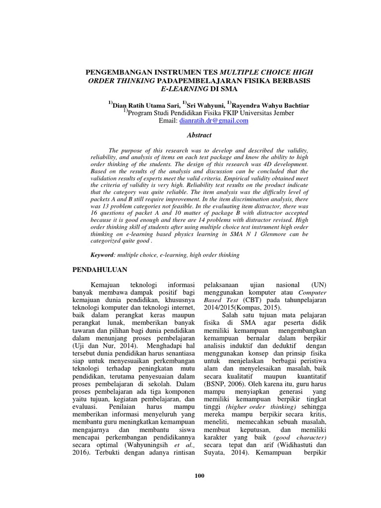 Development of a Valid and Reliable Multiple Choice Instrument to