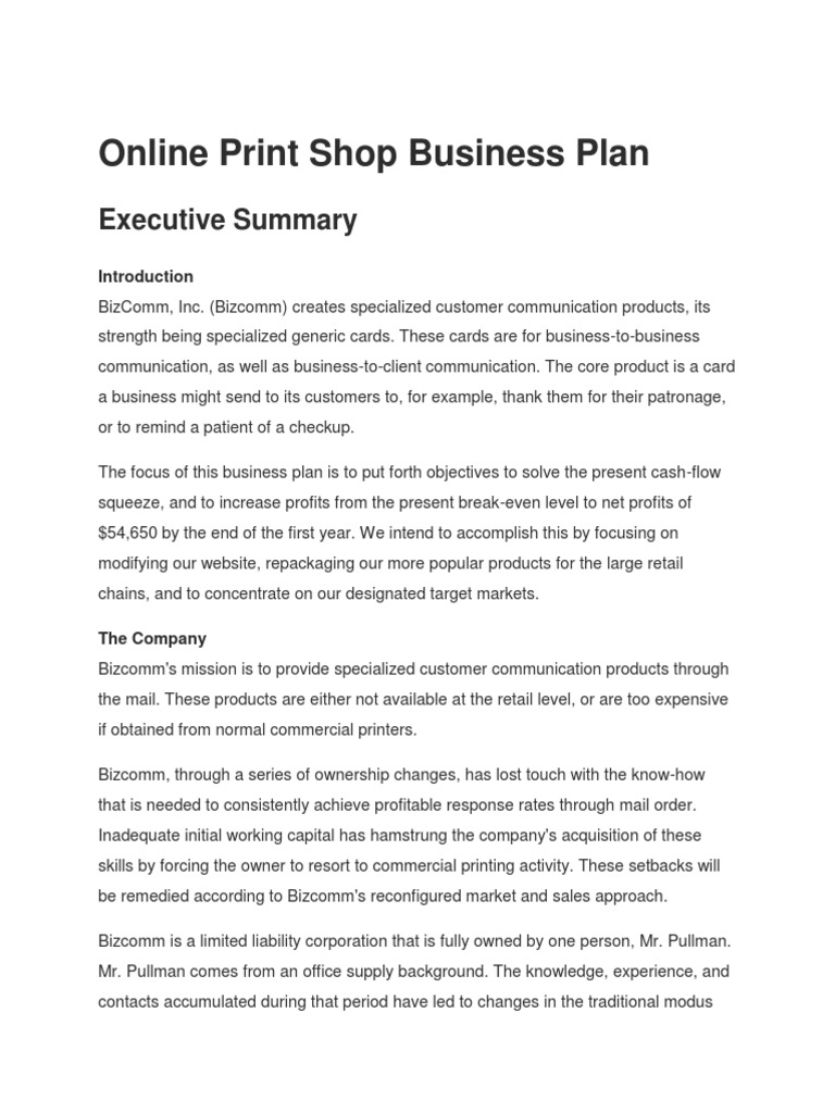 print shop business plan