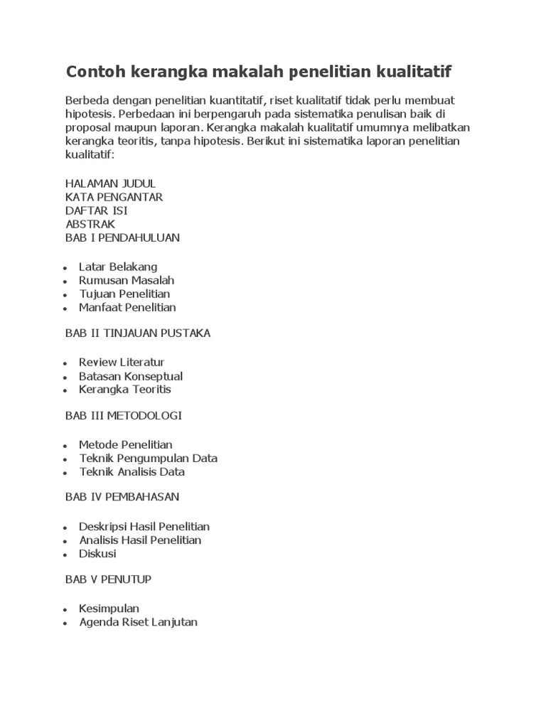 Contoh Kerangka Makalah Penelitian Kualitatif Docx