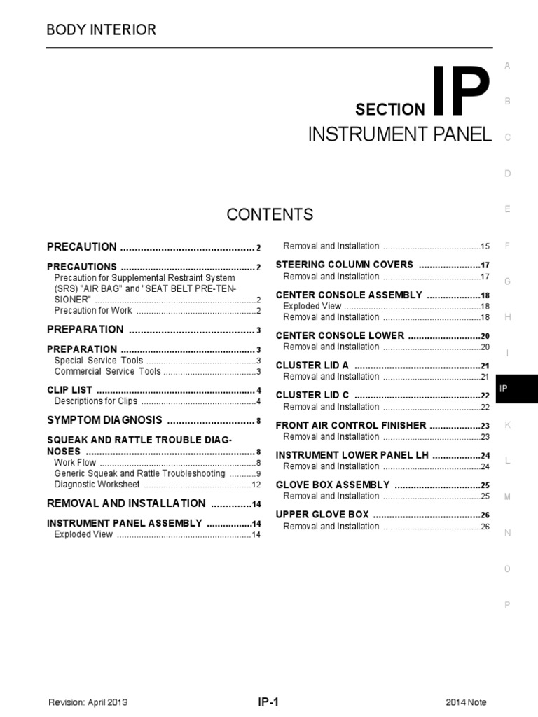 Instrument Panel Nissan Note PDF Airbag Medical Diagnosis