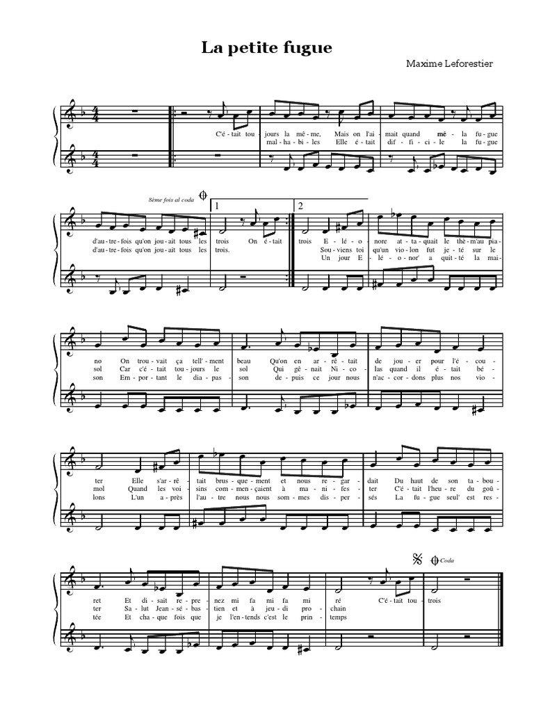 La petite fugue Maxime Le Forestier 2 voix.pdf Compositions musicales Notation musicale