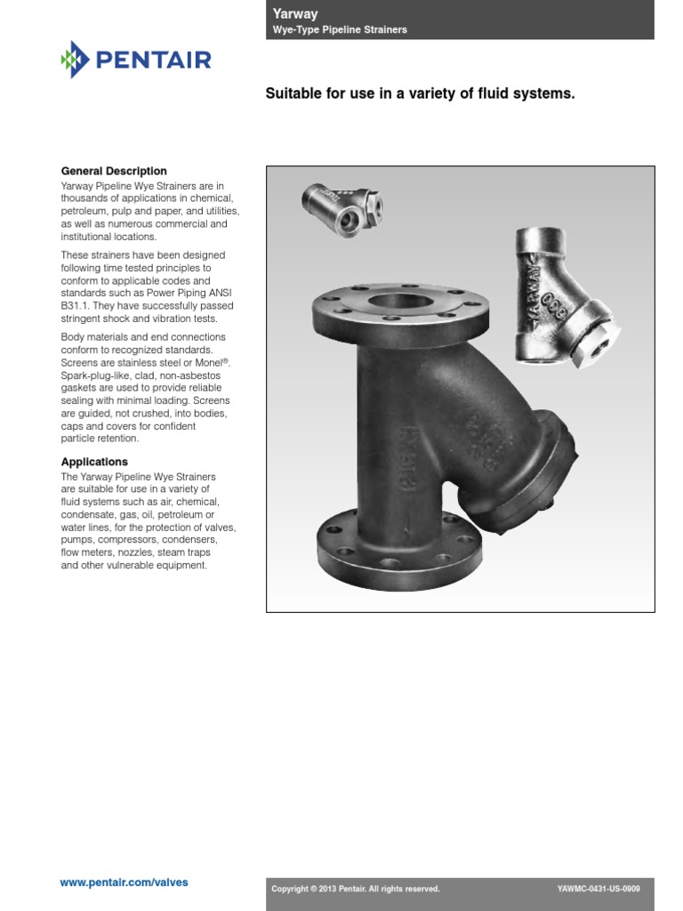 Yarway Wye Type Pipeline Strainers Reynolds Number Fluid Dynamics