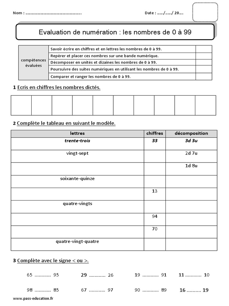 Les Nombres De 0 à 99 Ce1 Nombres de 0 À 99 Ce1 Bilan À Imprimer | PDF | Enseignement des  mathématiques | Des sports