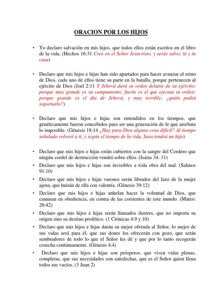 Declaracion De Bendicion Para Los Hijos Oracion Salvacion