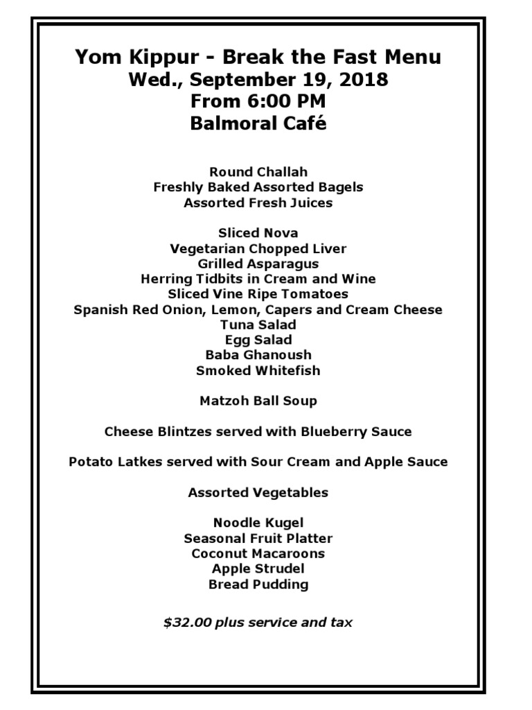 Yom Kippur Menu Ideas