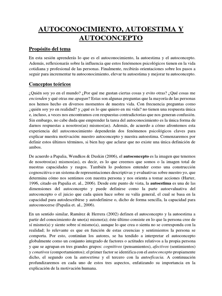 Autoconcepto Autoestima y Autoconocimiento | PDF | Autoestima ...