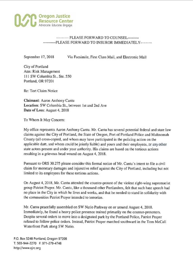 Tort Claim Filed On Behalf of Aaron Anthony Cantu | PDF | Tort | Justice